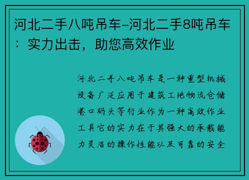 河北二手八吨吊车-河北二手8吨吊车：实力出击，助您高效作业