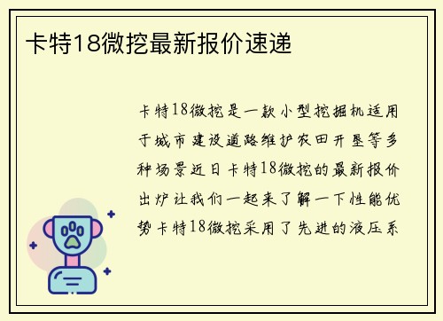 卡特18微挖最新报价速递