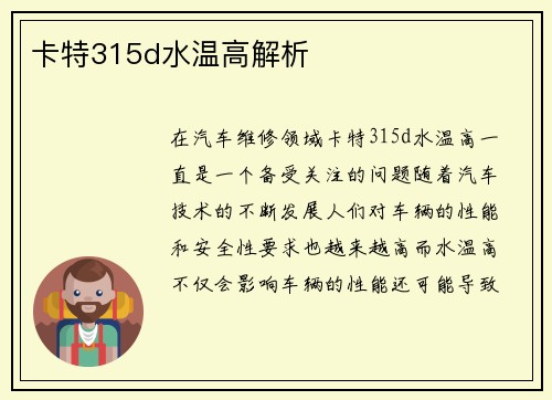 卡特315d水温高解析